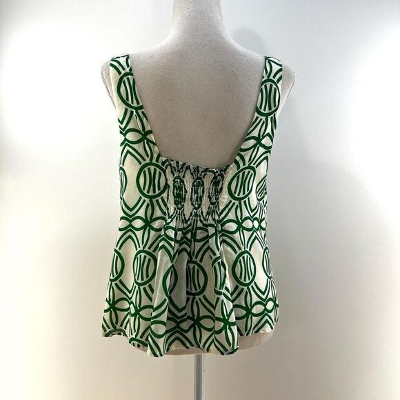 Anthropologie Maeve smocked tank top boxy size small ivory green print - Picture 7 of 11